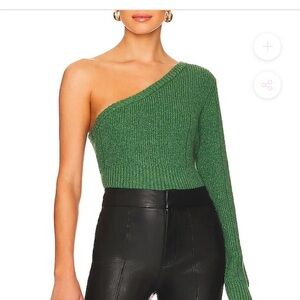 STEVE MADEN Courtney One Shoulder Rib Stretch Sweater in Green Size Large NWOT